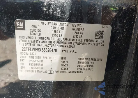 2011 GMC Terrain Slt-2 from USA, damaged, VIN 2CTFLWE5XB6328470